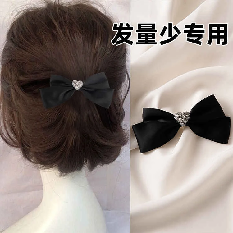 法式小香风黑色蝴蝶结爱心发夹网红气质百搭顶夹弹簧夹后脑勺半扎