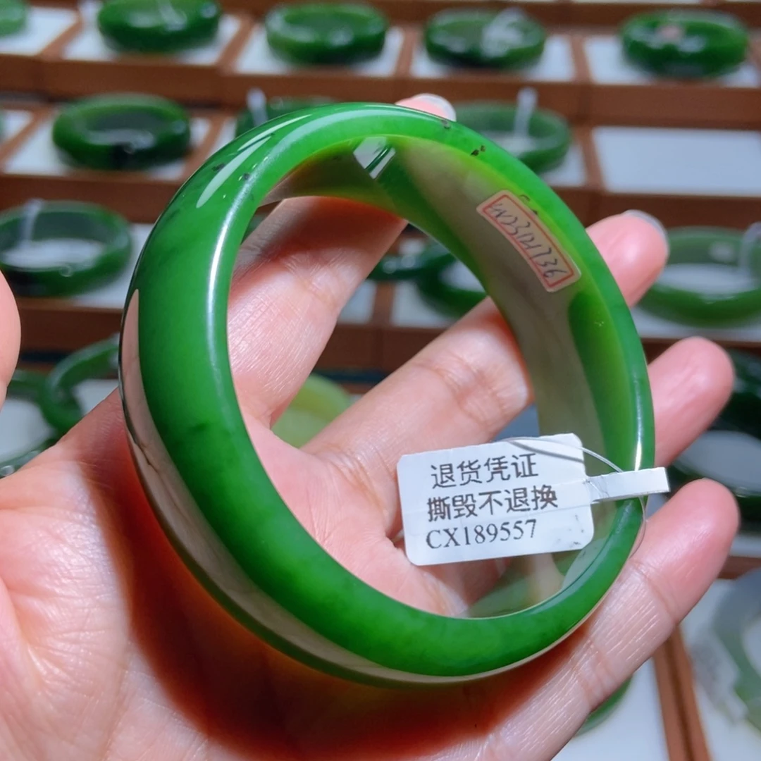 和田玉（碧玉）未镶嵌手镯辣绿5960