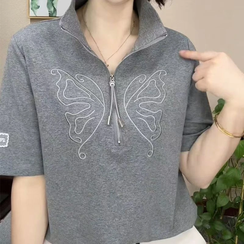 2025秋款ol上衣短袖常规纯色T恤休闲秋装气质女士洋气百搭