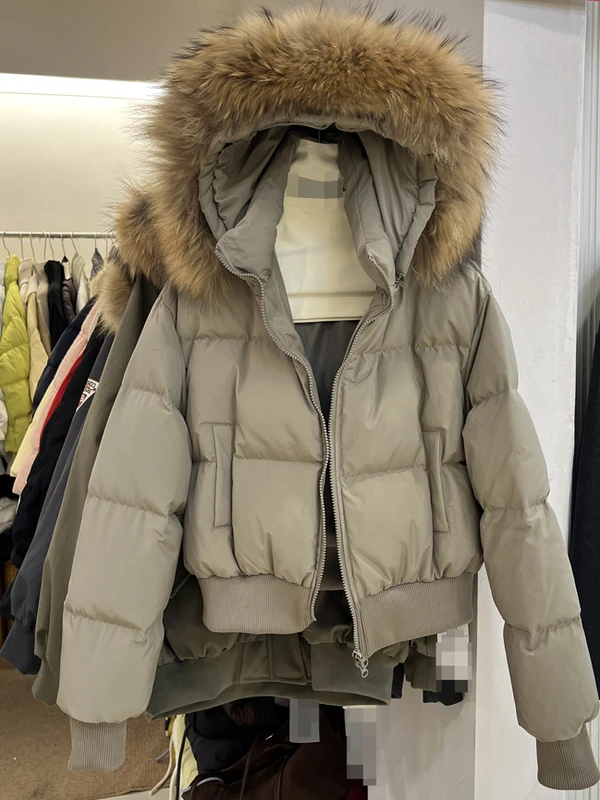 白鸭绒羽绒服女短款收腰2025冬新款大毛领小个子面包服加厚外套