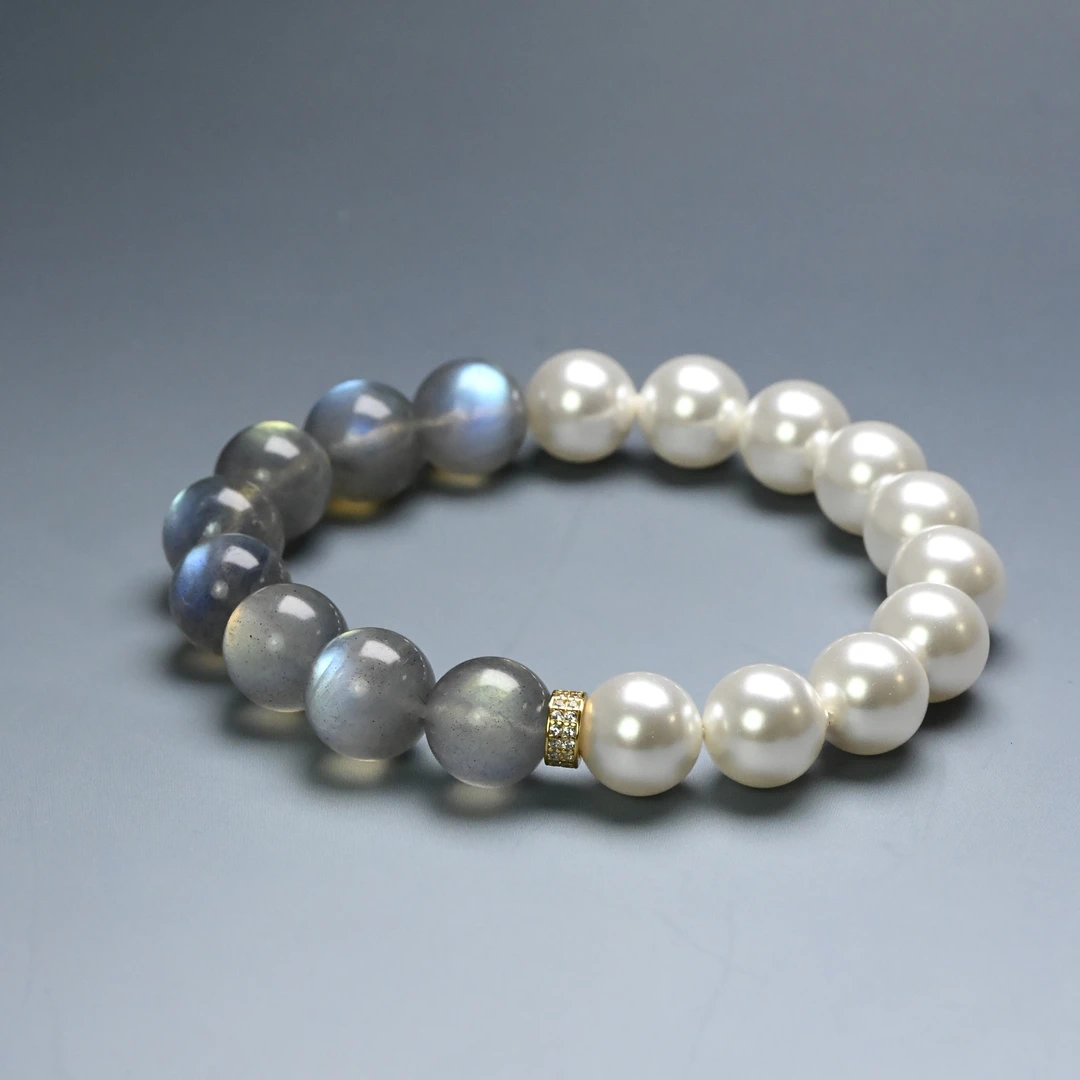 【润心】天然灰月光石手串 施家珠手链设计款-IJ001【多样性发一】