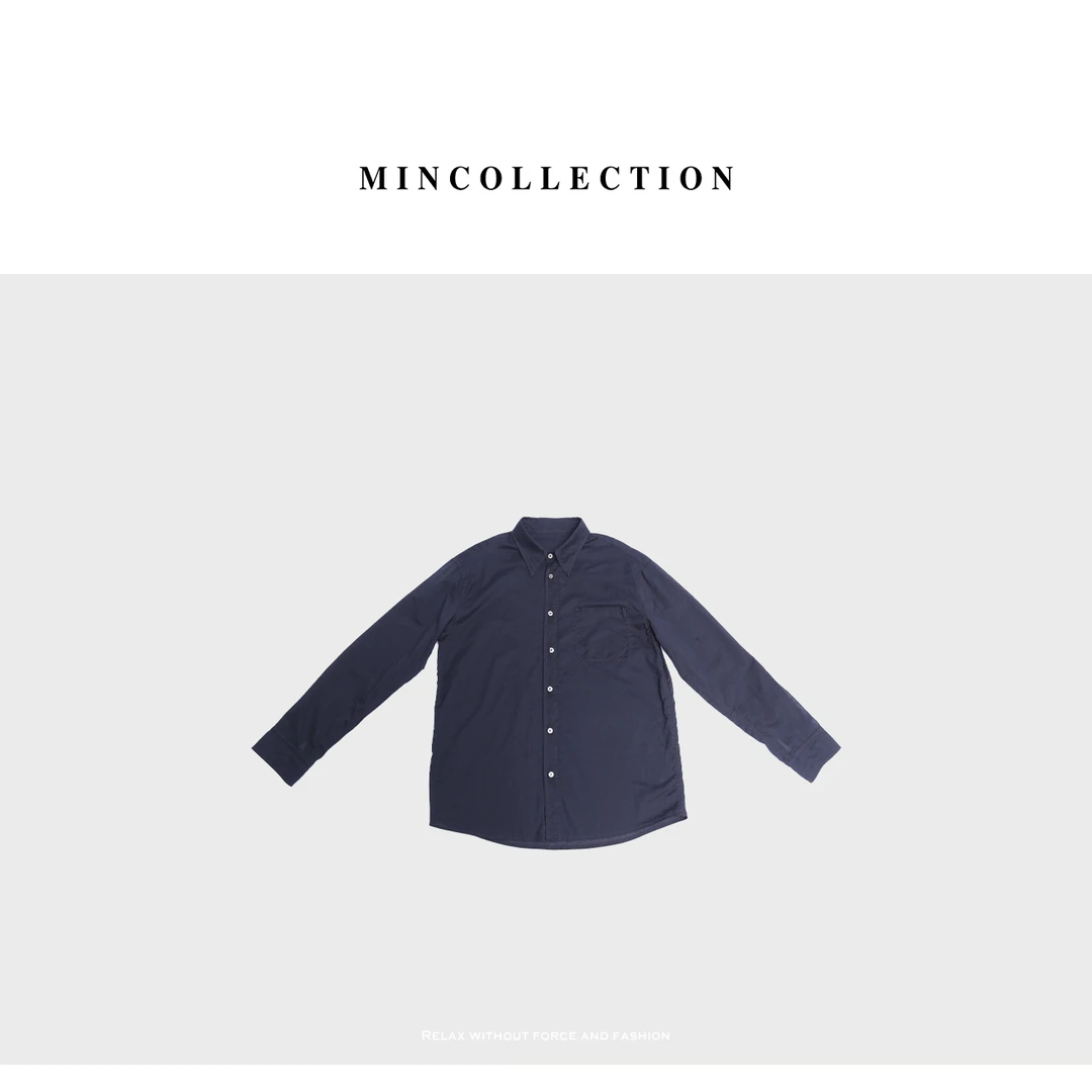 DE Mincollection青蓝透衫/定制定染轻薄全棉贴袋翻领衬衫40094