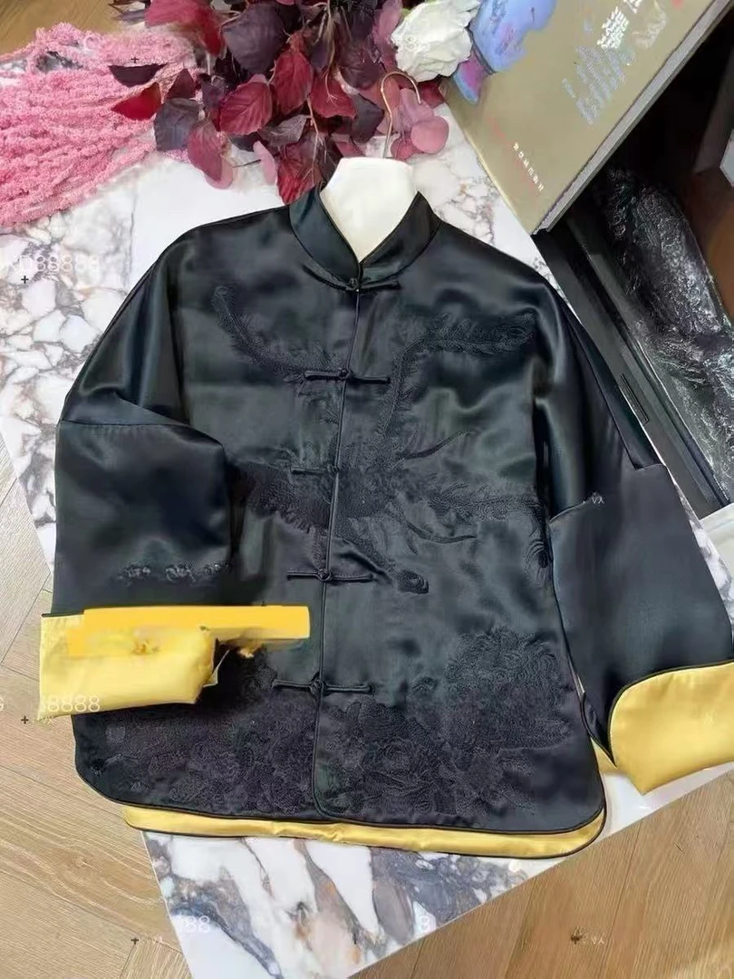 缎面醋酸真丝短外套中式凤凰刺绣宽松时尚立领上衣801