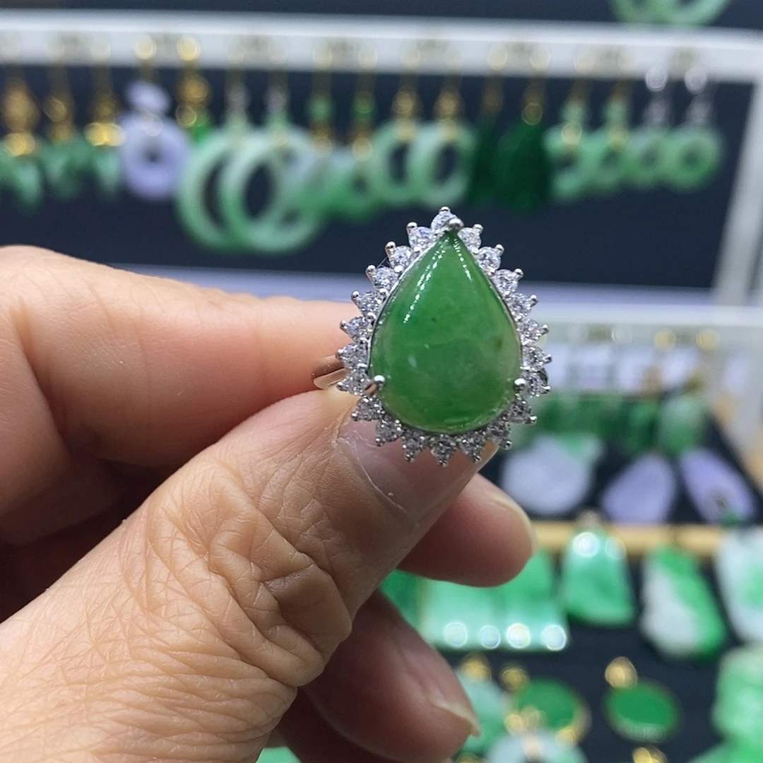 翡翠银S925镀金镶嵌戒指戒指