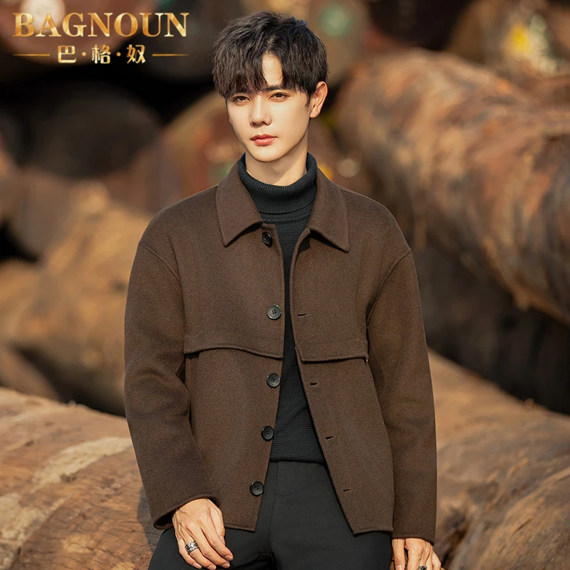 巴格奴夹克男士秋冬季新款时尚高端双面羊毛毛呢韩版宽松呢子外套