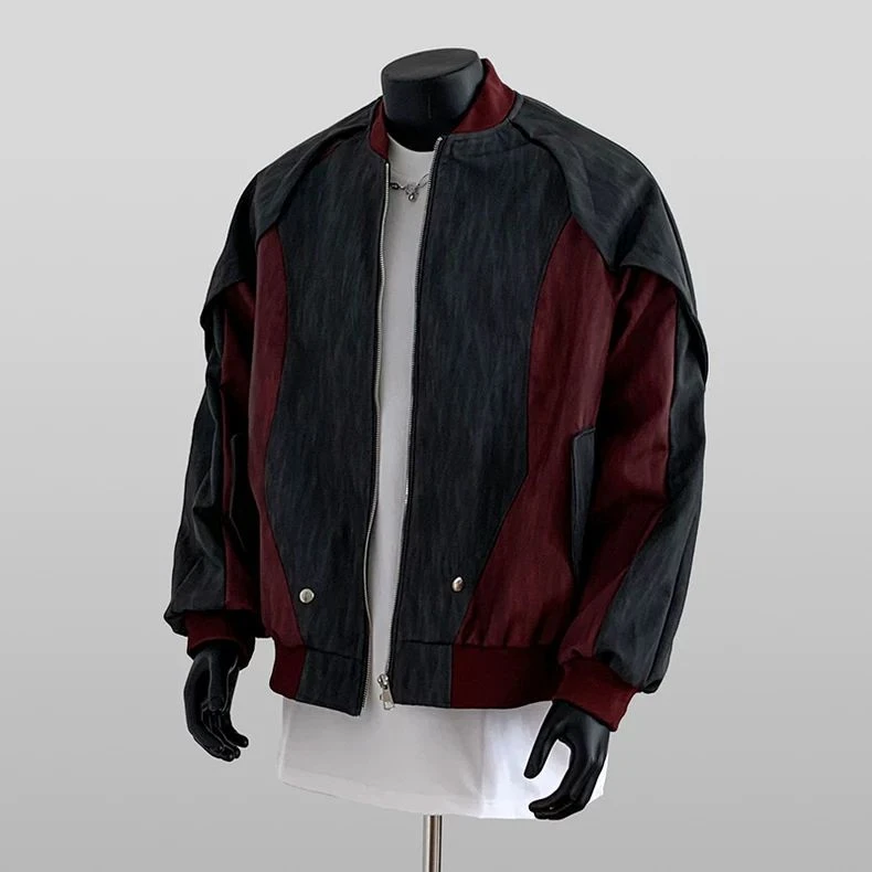 秋季新款解构撞色拼接棒球服飞行员夹克男女痞帅高级感皮衣外套