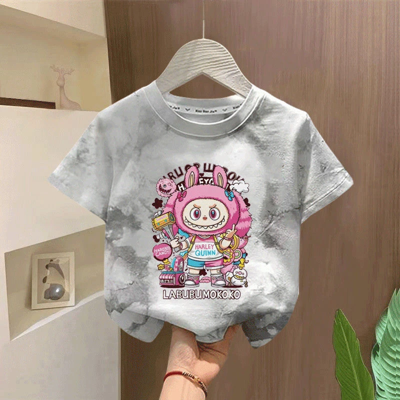 儿童夏季新款拉布布款爆扎染螺纹纯棉背心无袖宝宝卡通百搭上衣潮