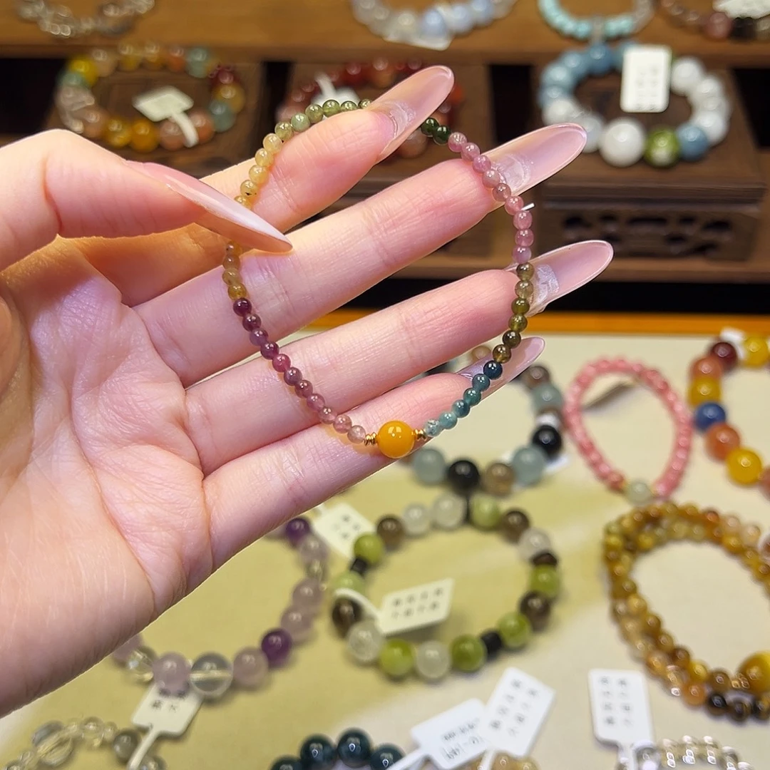 手串水晶银S925镀金镶嵌碧玺1341