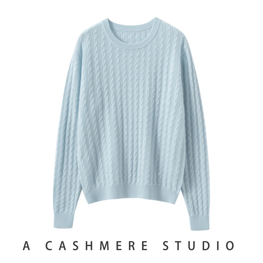 100%纯山羊绒女士圆领麻花