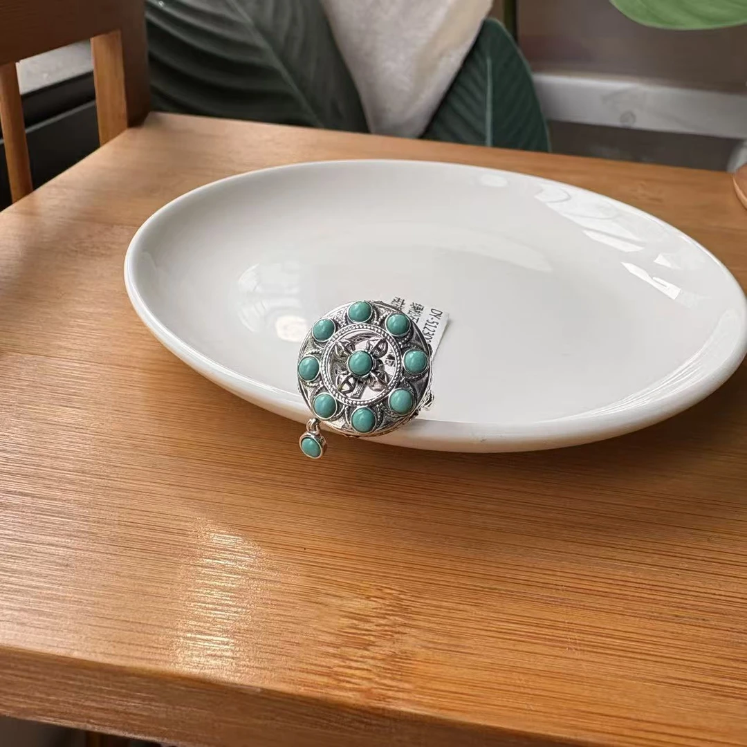 绿松石转盘S925银镶嵌戒指