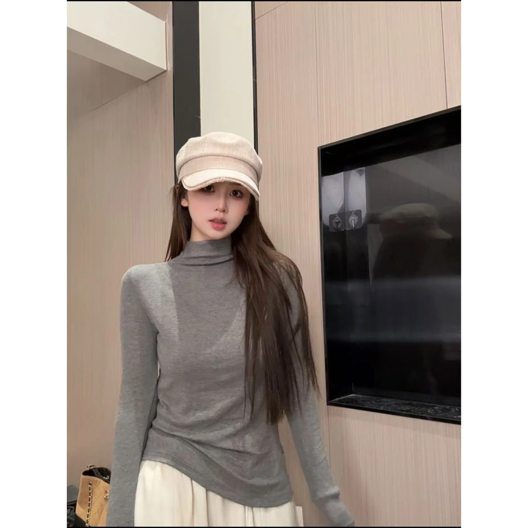 秋冬新款半高领修身长袖内搭打底衫气质修身紧身上衣