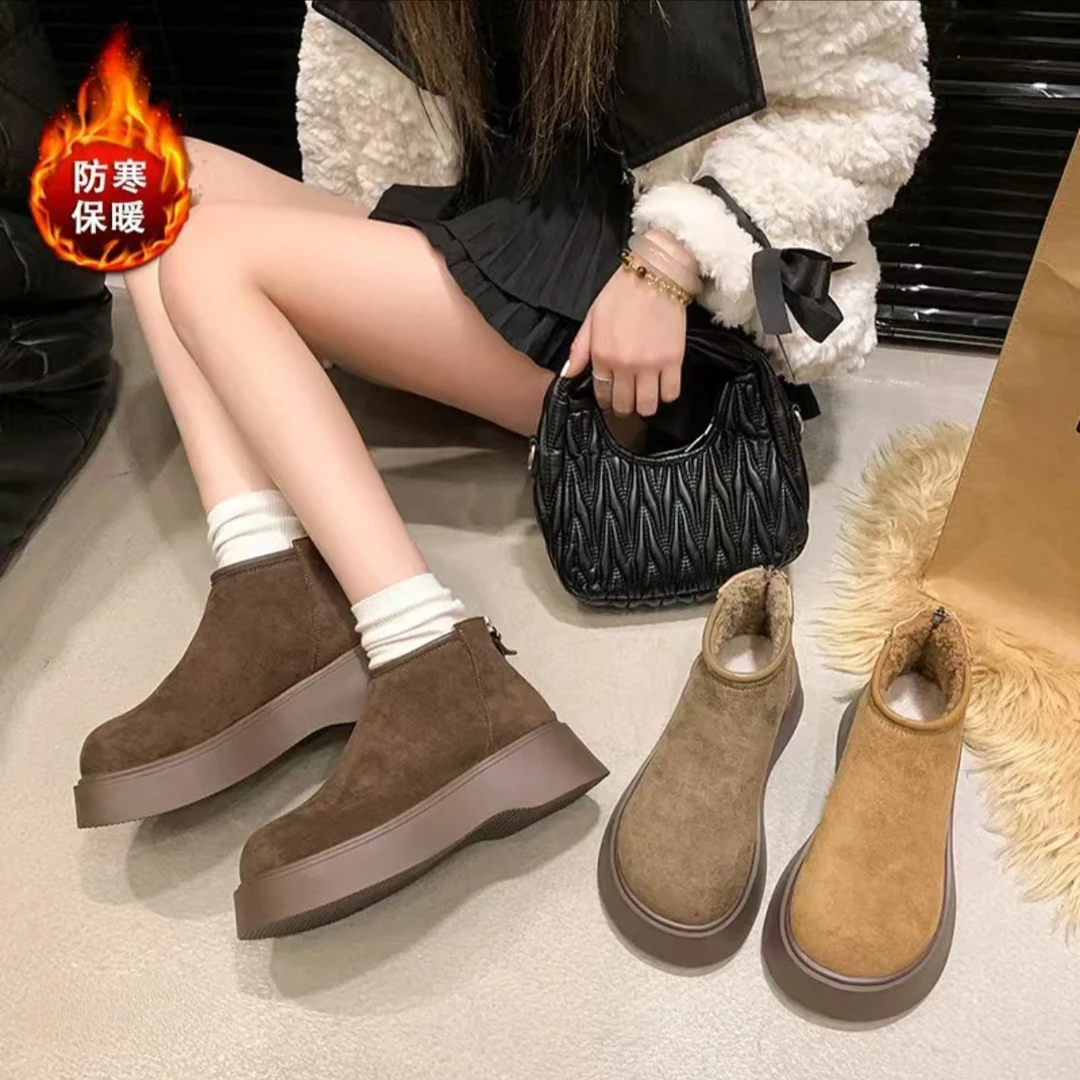 【运费补贴】防滑马丁靴女冬季加绒保暖厚底勃肯鞋一脚蹬毛毛鞋保暖