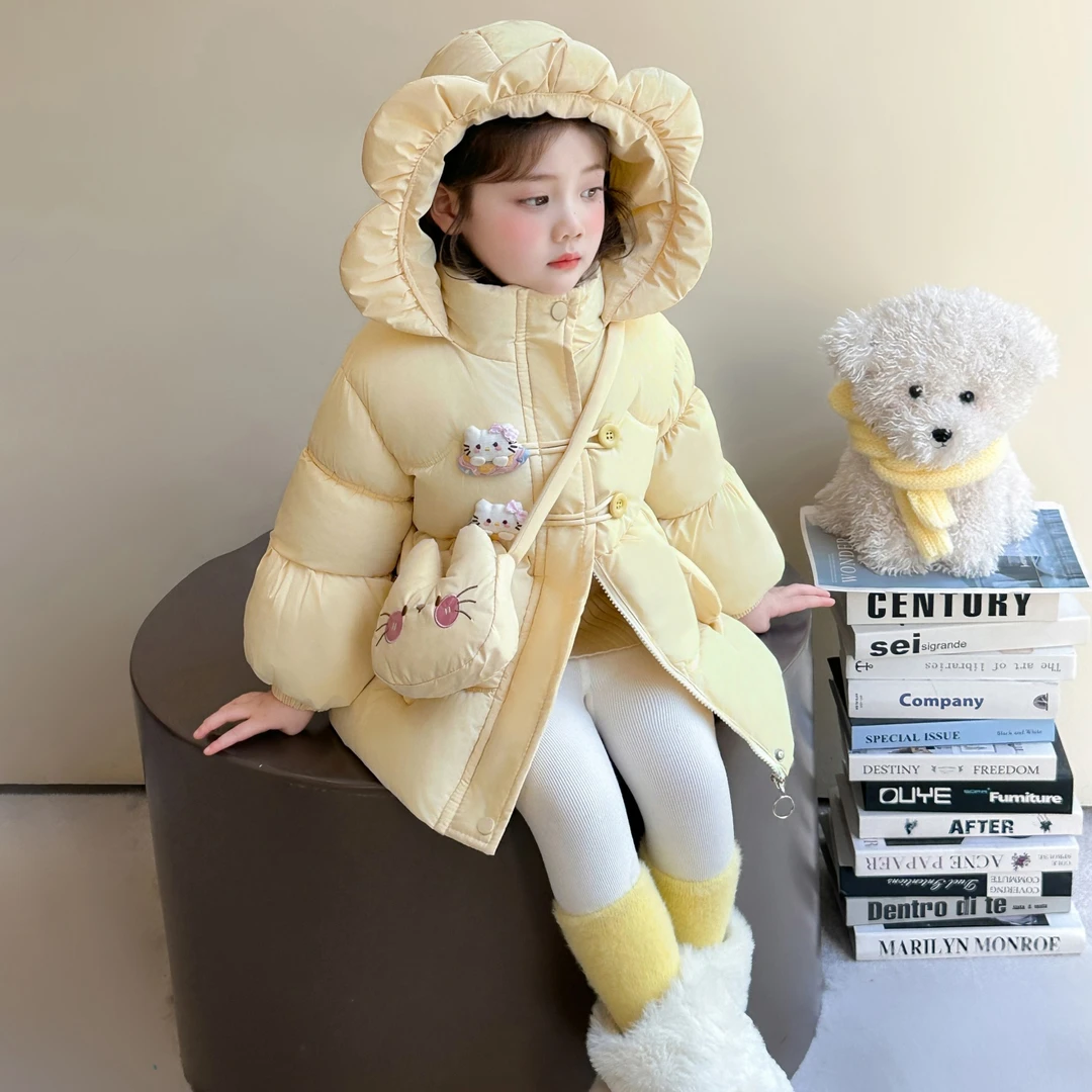 女童冬装加厚连帽棉服2025新款可爱卡通保暖外套洋气棉衣女宝棉袄