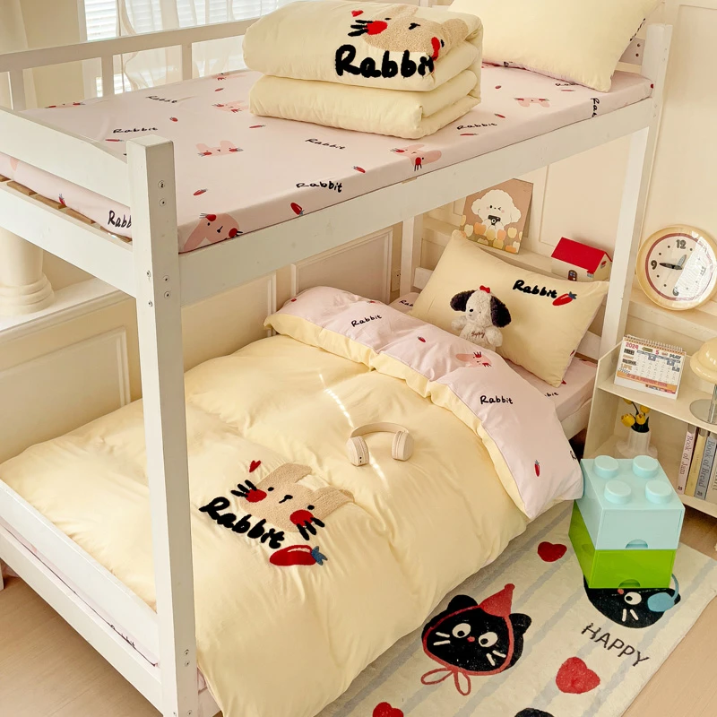 卡通水洗棉毛巾绣三件套夏季被单被罩学生宿舍单人儿童床单被套