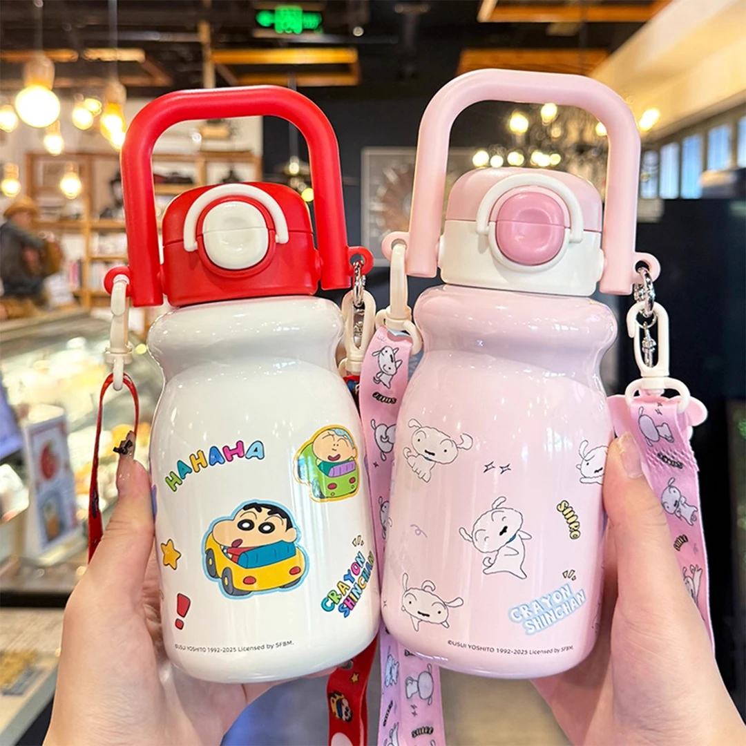 蜡笔小新儿童保温杯女生高颜值2025新款吸管水杯子学生上学用水壶