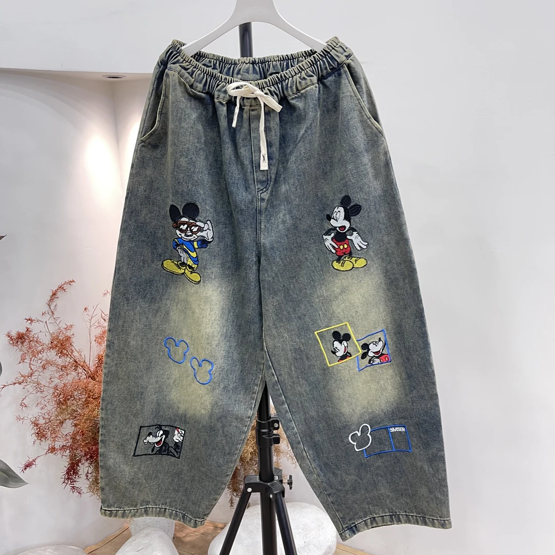241欧货爆款米奇绣花工艺牛仔女裤春夏款
