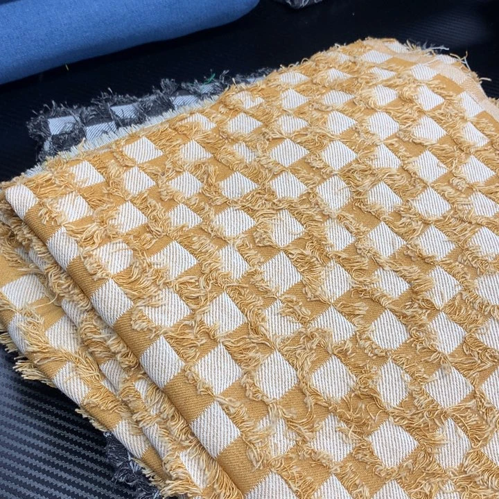 牛仔布黄色棋盘格提花一米价