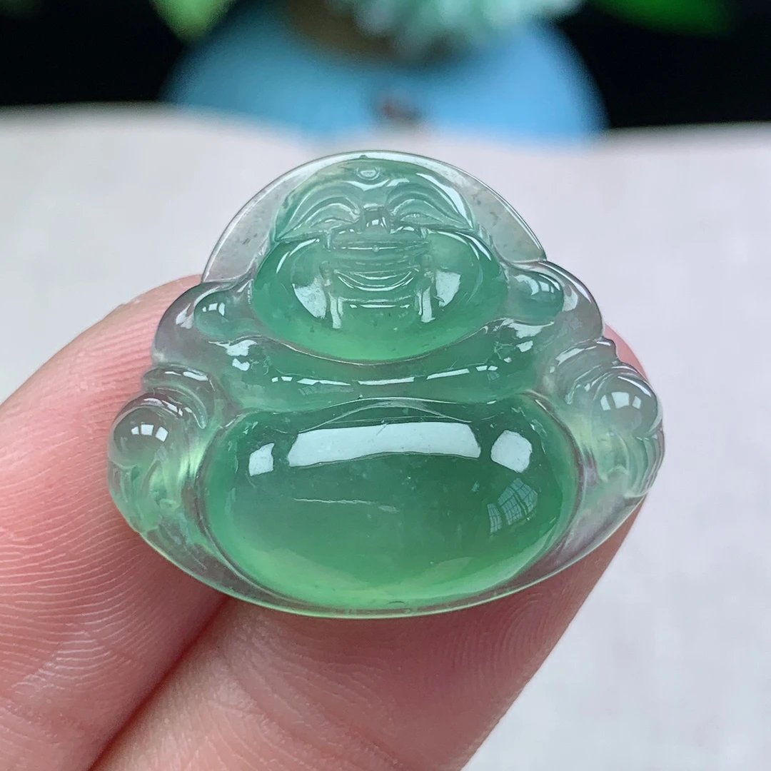 z缅甸天然翡翠A货23.2-27.4-6.1玉石冰种满绿佛公吊坠礼物精美女