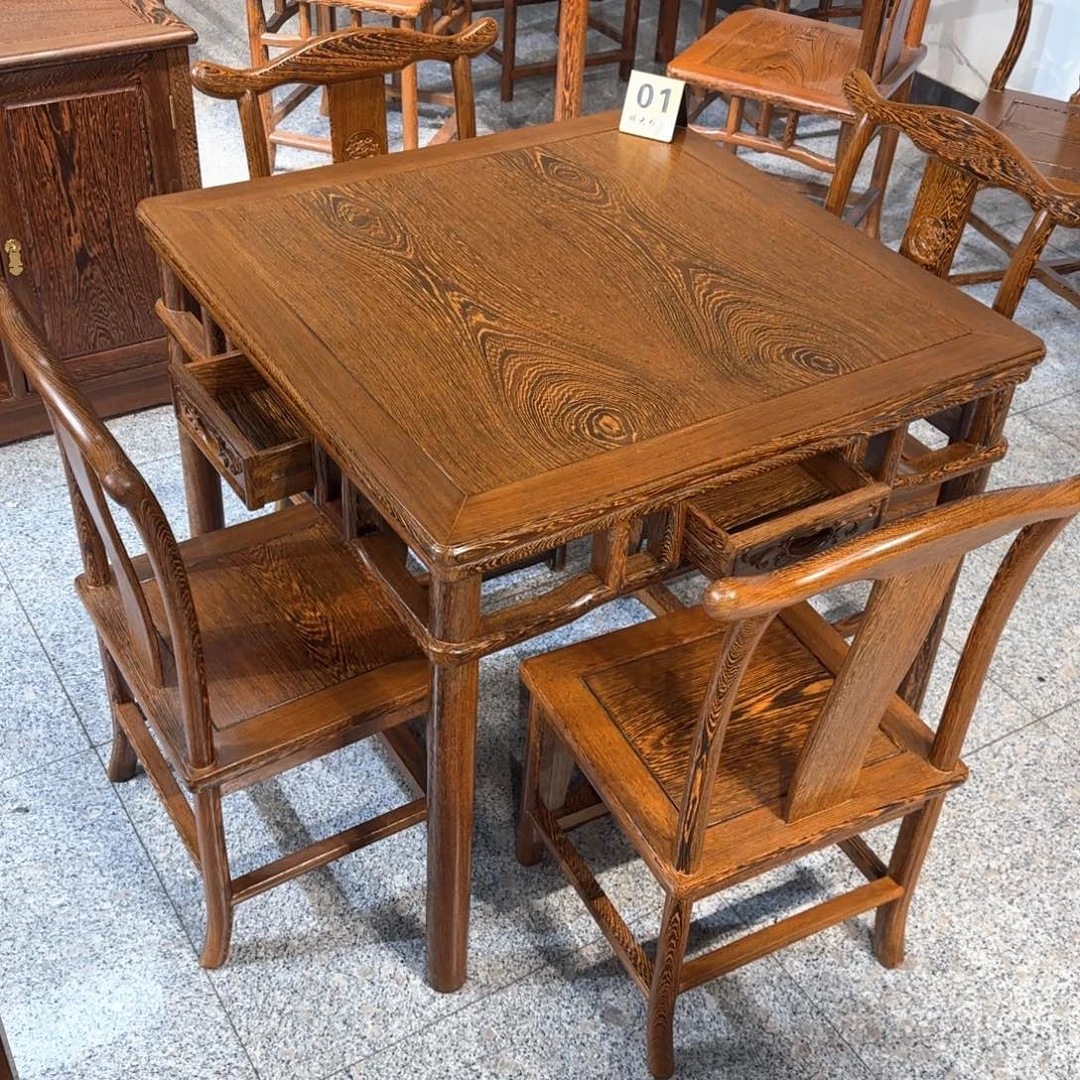 鸡翅木类成套家具用****478✖️78高68一桌两张椅