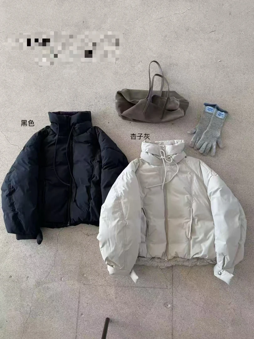 25850韩系立领收绳羽绒服女短款加厚面包服设计感小个子冬季外套