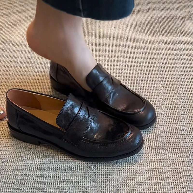 真皮复古乐福鞋女2025春秋款羊皮工作鞋软皮小皮鞋通勤平底单鞋