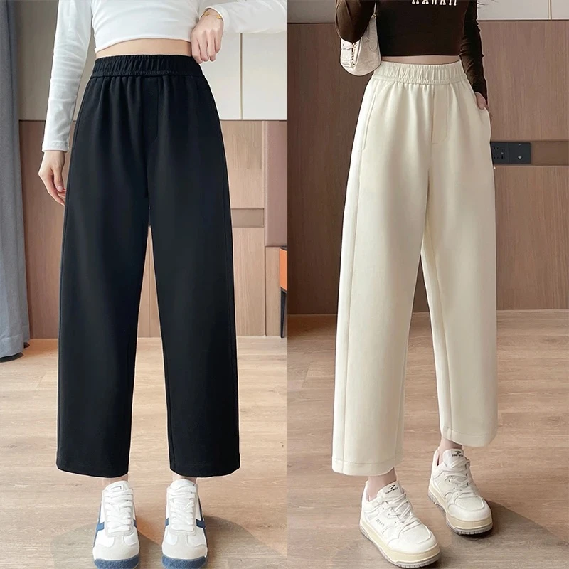 秋冬季萝卜裤女小个子八分休闲裤加绒加厚百搭宽松九分哈伦裤子冬