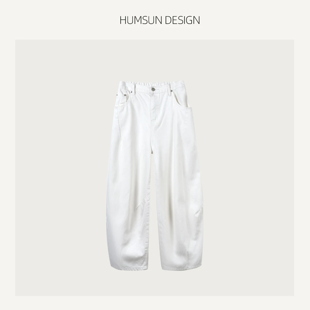 HUMSUN/禾木笙「陨石白牛」原白赤耳面料立裁线条廓形牛仔裤 5A226