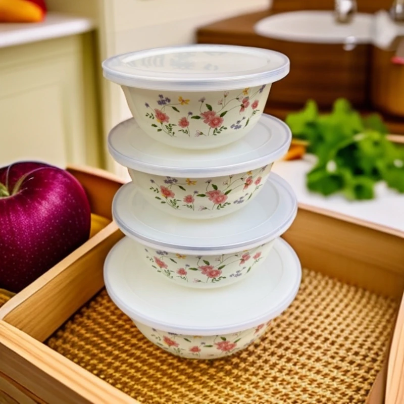 【带盖4件套】搪瓷盆小号搪瓷碗装汤碗家用菜盆老式厨房复古纯色加