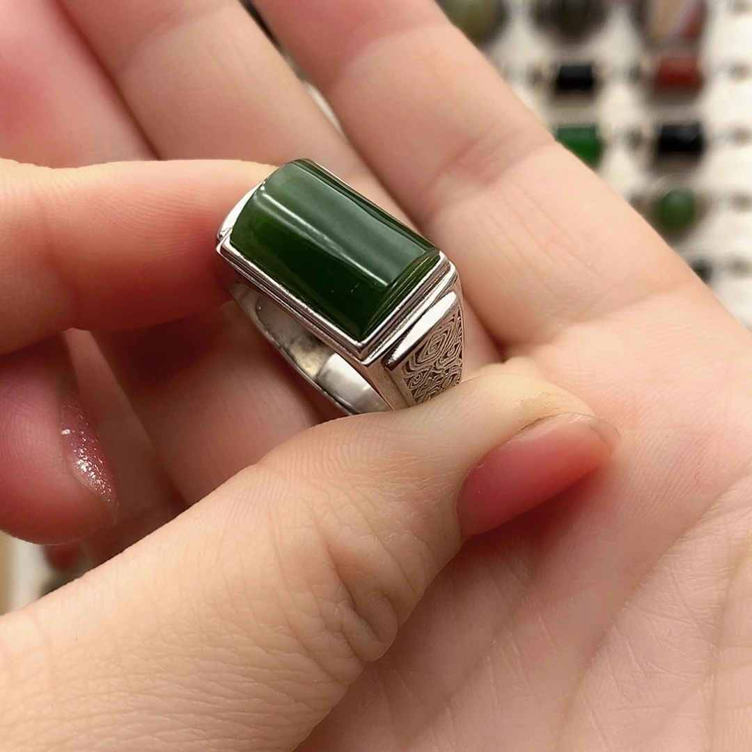 和田玉银S925镶嵌戒指