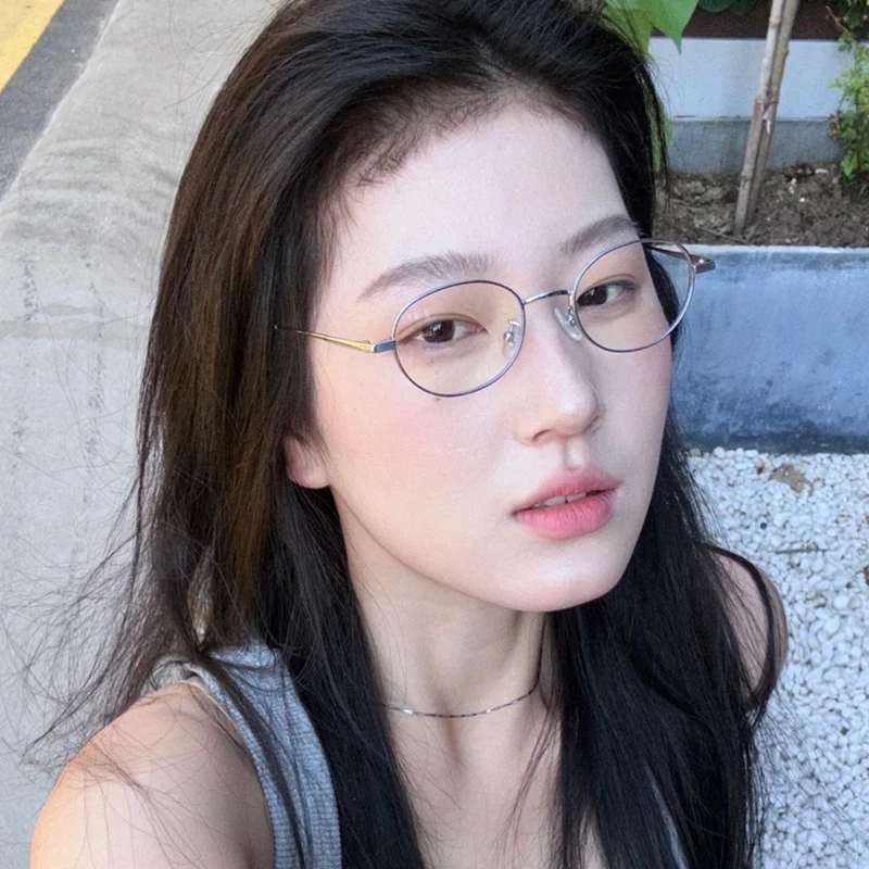 复古椭圆金属眼镜女款网上配镜冷清高智感淡人平光镜高度近视文艺