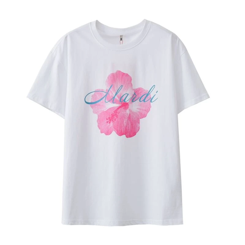 韩系桃花LOGO字母印花短袖休闲宽松T恤M-006