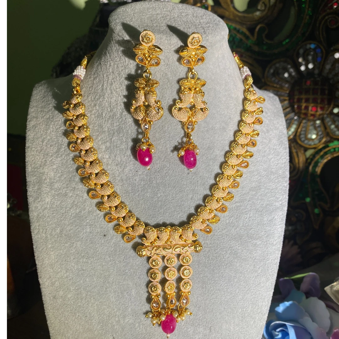 铜合金婚庆饰品 女精美金色古风女王夸张彩色植物花卉印度项链