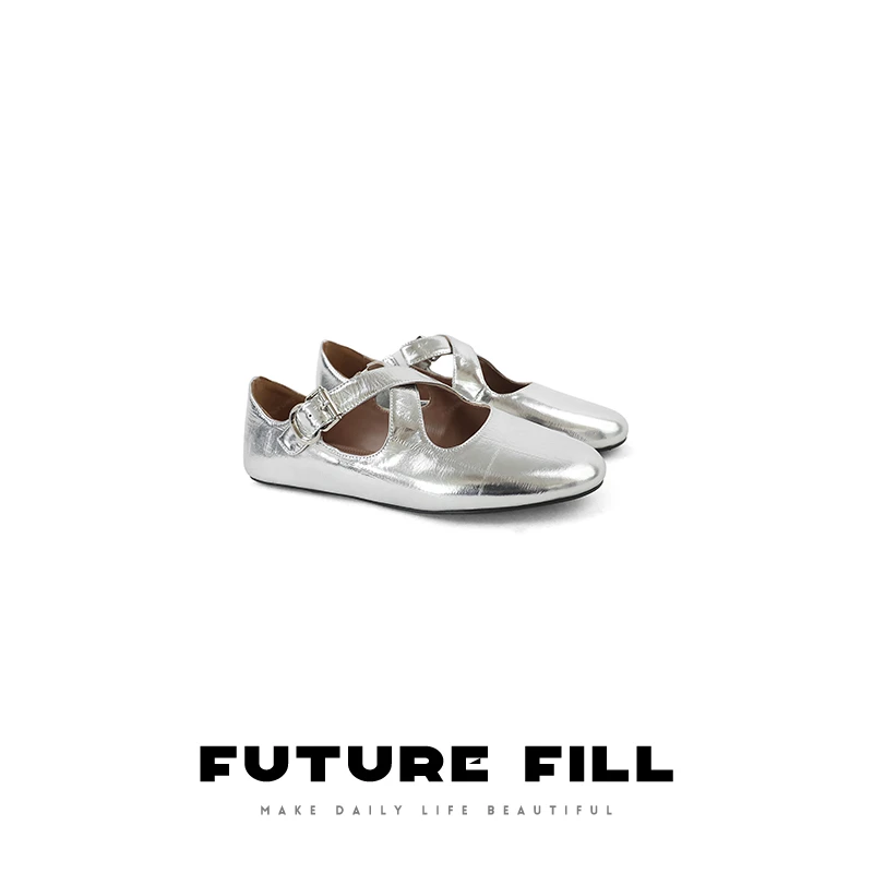 圆头交叉带浅口平底芭蕾鞋