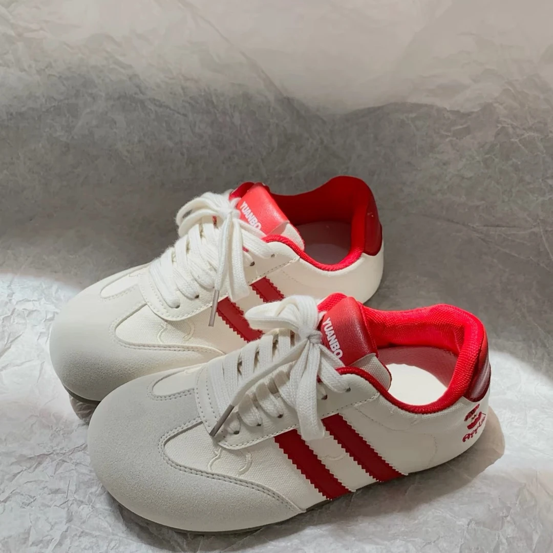 【新款】粉色德训鞋女款2025新款百搭小众鞋子学生党厚底小白鞋德训