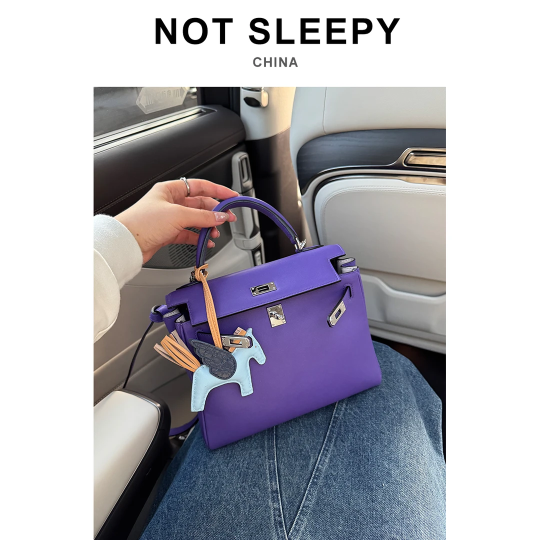 【不睡觉商店】单肩包 鸳尾紫色swift皮复古凯莉包上班专用包通勤包