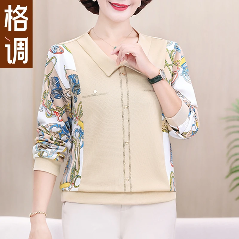 格调妈妈妈妈春季洋气打底衫女T恤小衫长袖中年女装洋气宽松减龄