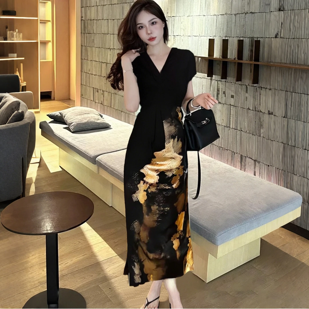 A【有里布】2025新款夏季气质超好看轻奢高级感高端连衣裙奢华D0759