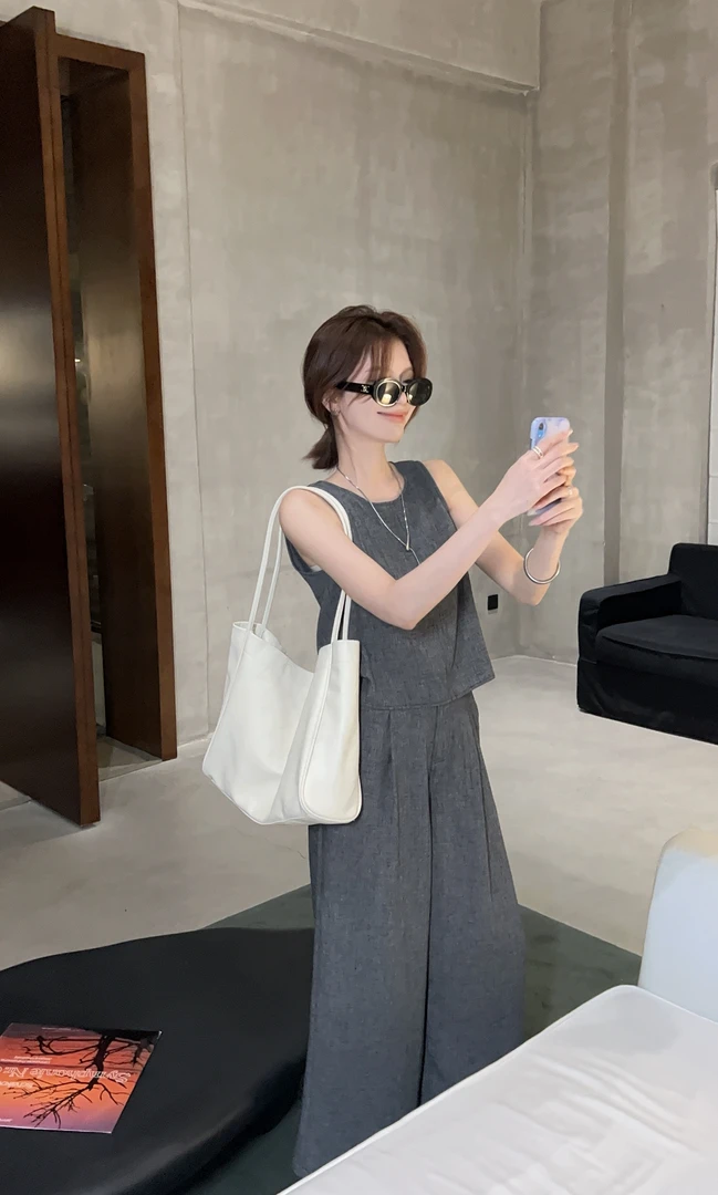 【芝士Cheese】海德度假期 夏季气质棉麻慵懒休闲显瘦时尚无袖套装