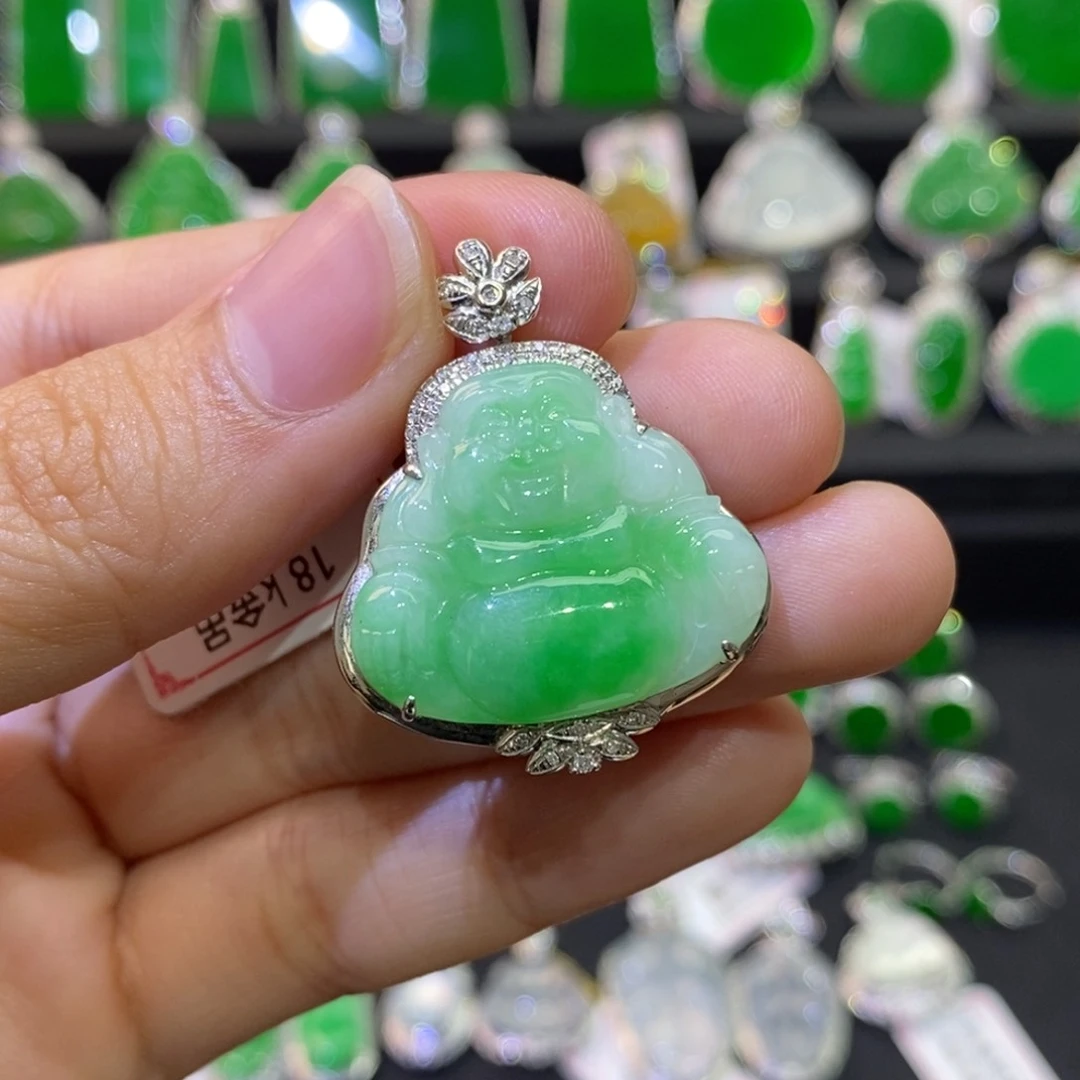 翡翠18K金镶嵌吊坠(不含链)