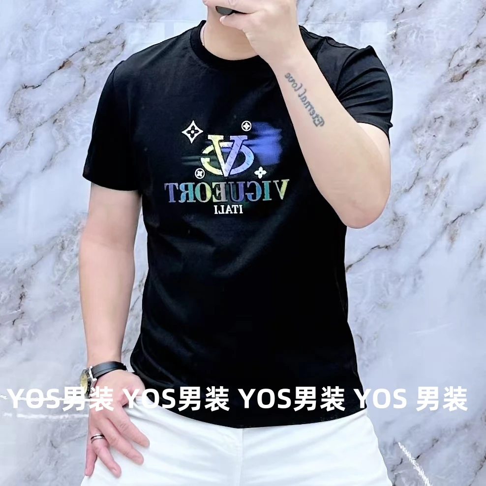 2025夏季新款男士半袖潮流字母休闲百搭修身圆领T恤Y60035