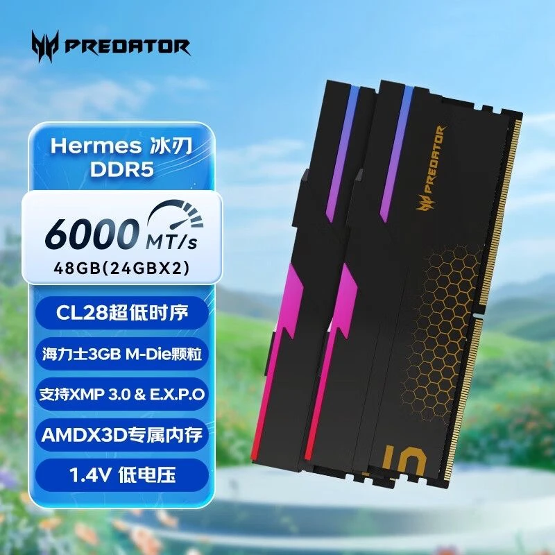 宏碁掠夺者冰刃96G 48G(24G×2)套装DDR5 6000C28台式机内存条RGB