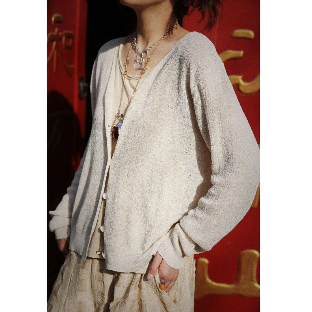 万物身客  2025夏新款亚麻天丝小开衫针织百搭（定制款无吊牌）