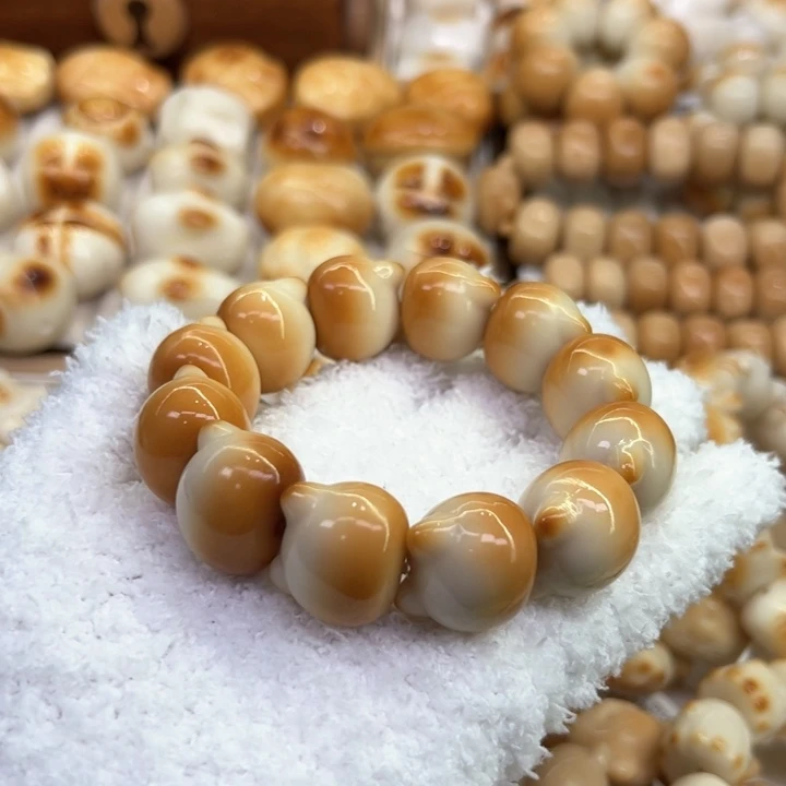 手串菩提根/象牙果56 象牙果原果雕刻炭烧渐变猫头