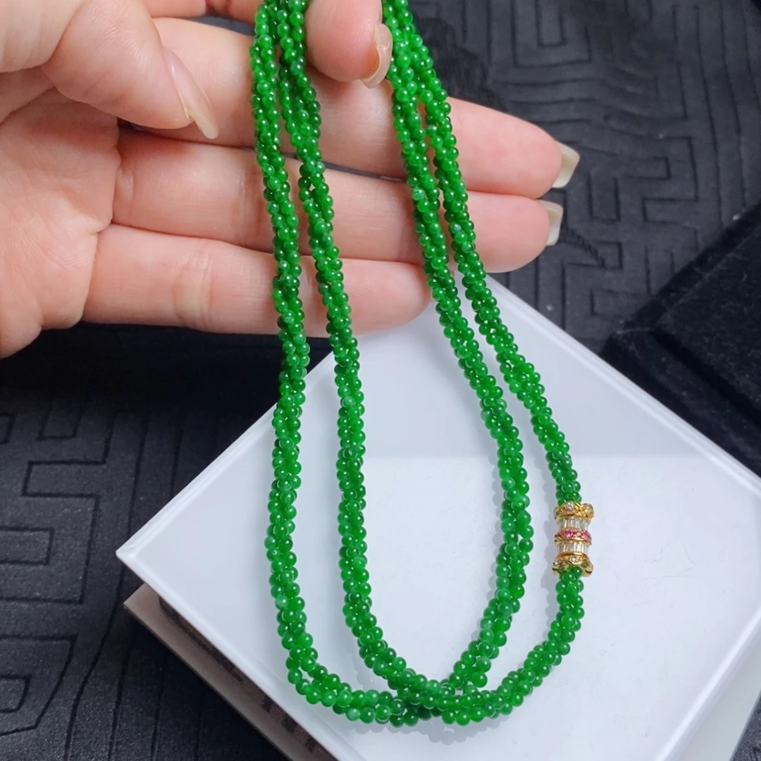 翡翠未镶嵌项链满辣色小米珠麻花链