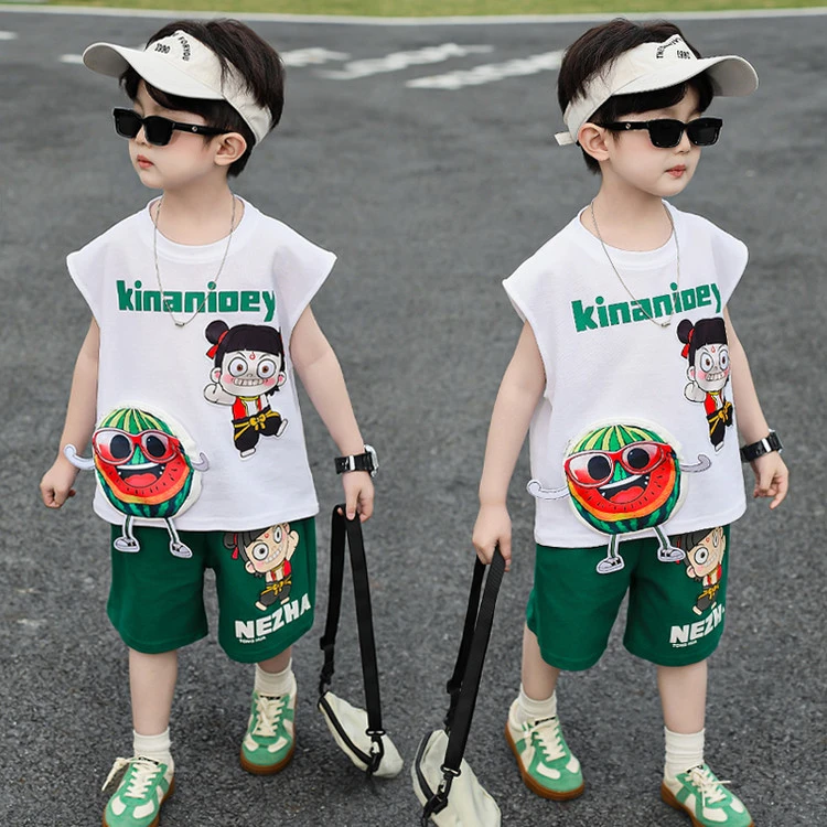 哪吒男童无袖夏装套装2025新款酷帅男孩薄款背心时髦宝宝夏季衣服
