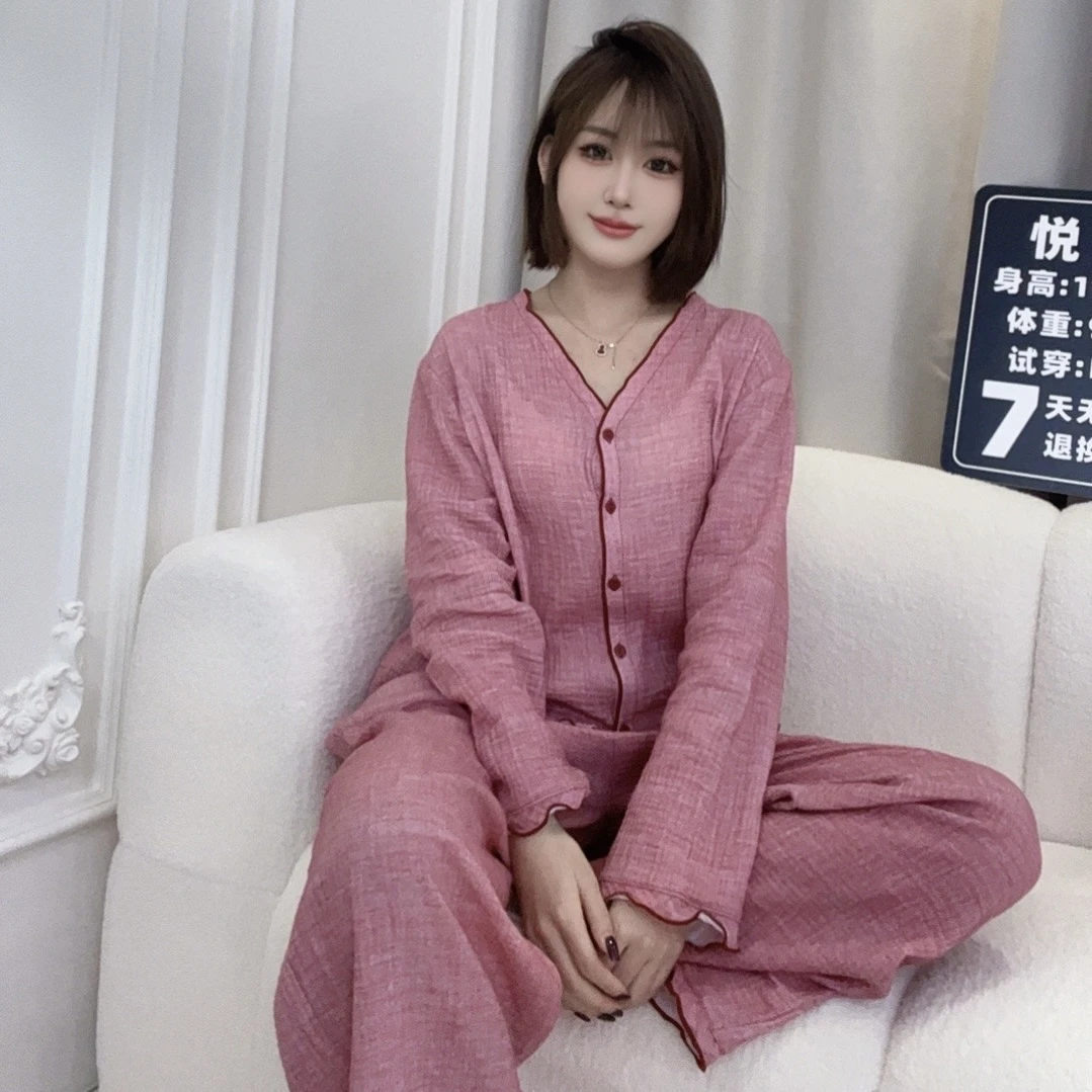 春夏气质秋纯色宽松时尚薄款网红显瘦云朵棉家居服套装