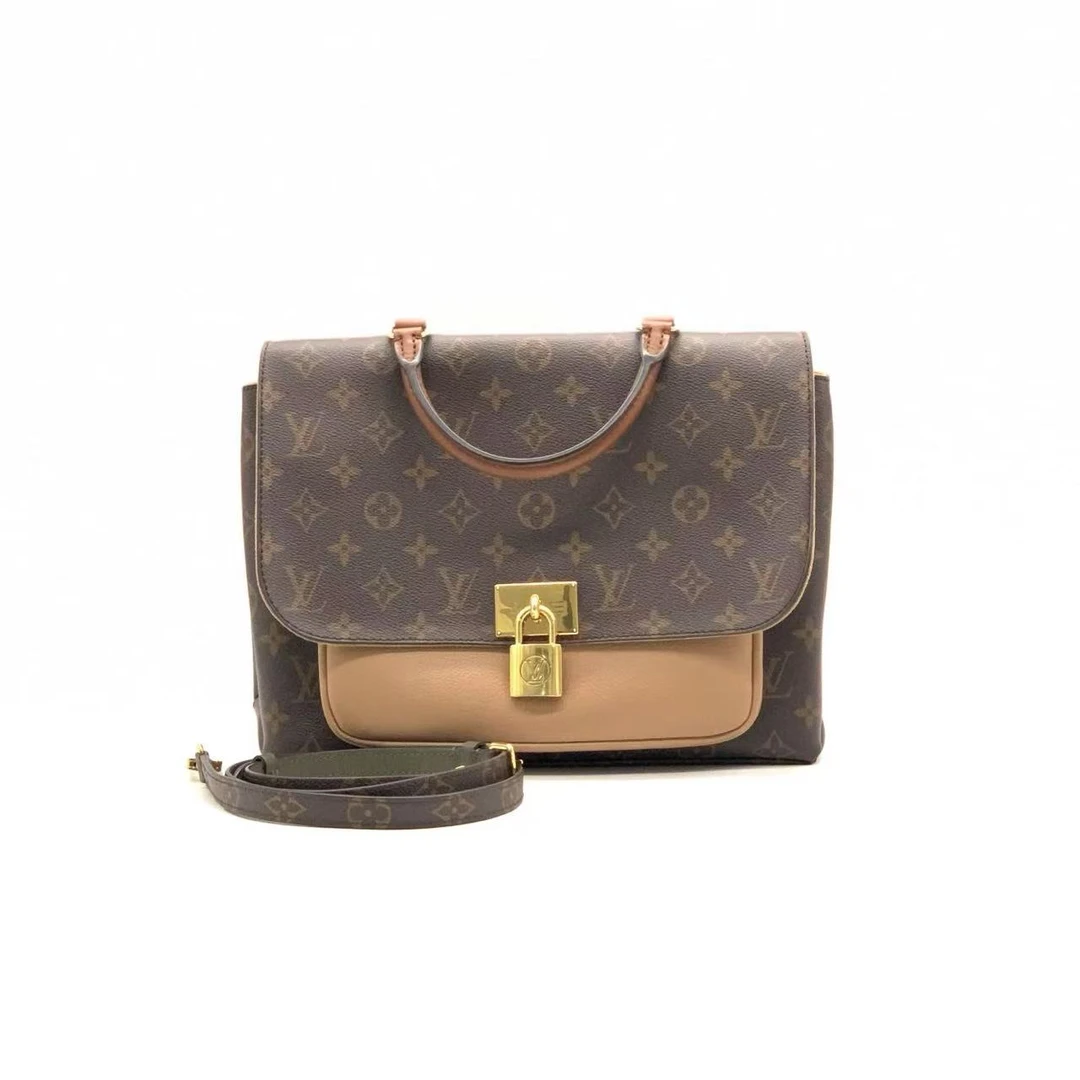 95新 LouisVuitton/路易威登 老花拼棕手提锁头邮差包