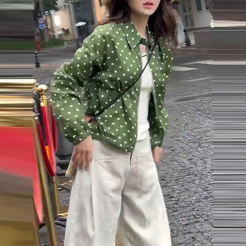 春游出行衣服设计感小众波点印花长袖衬衫防晒衬衣外套显瘦上衣潮