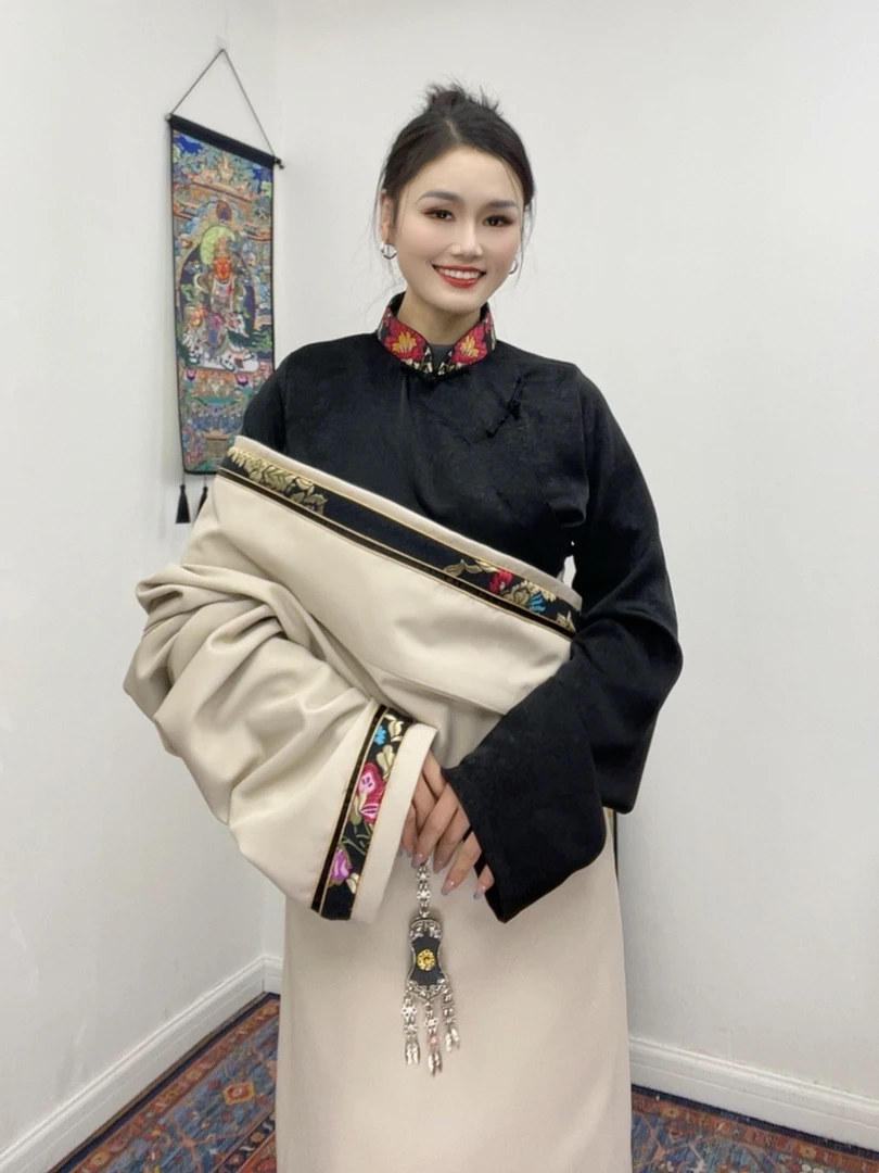 2025新款藏袍时尚金卡套装单层不加绒四季款衬衣藏袍套装民族风