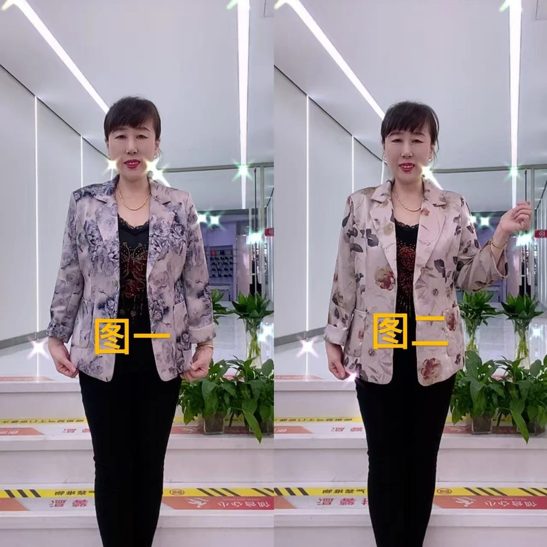 夏季新款英伦时尚气质水墨画大码女装西装外套高档洋气